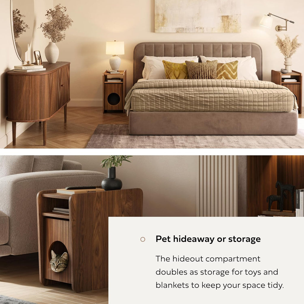 12'' Cat Hideaway Side Table - Cat House for Indoor Cats and Enclosed Bed Cave and Hideout for Small Pets