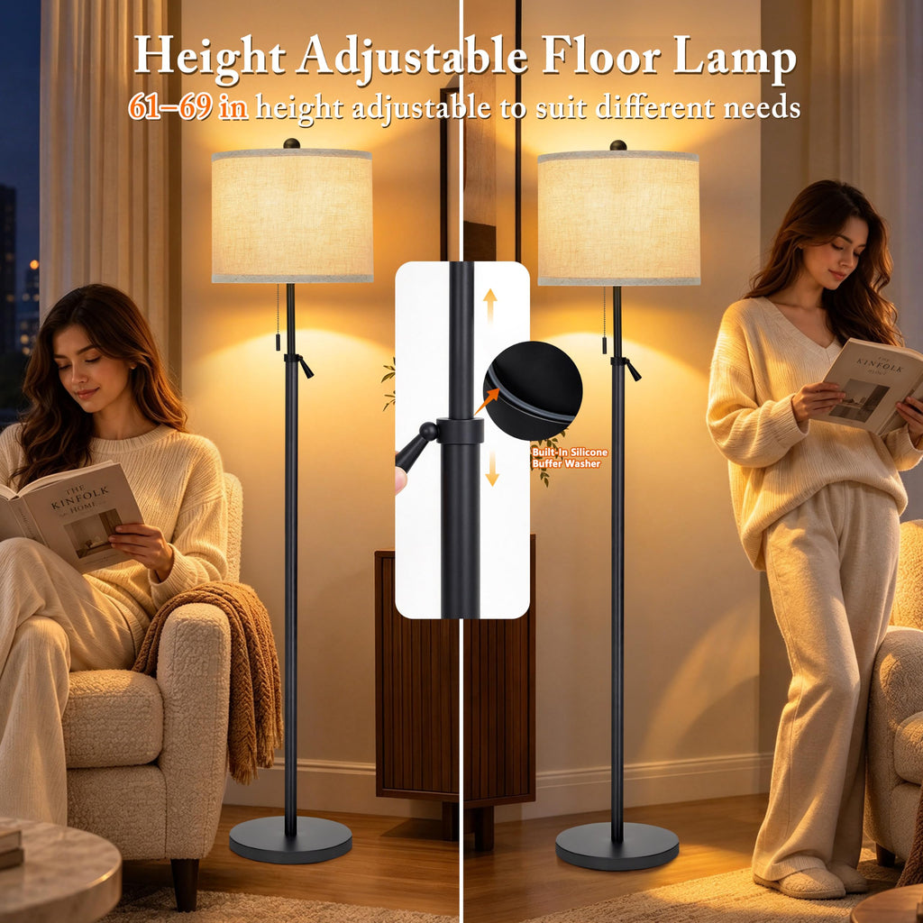 61-69" Adjustable Floor Lamp with Remote and Stepless Dimmable Bulb