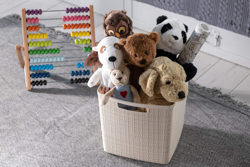 Jute Basket 100% Recycled Plastic Rectangular, White, L: 20 L