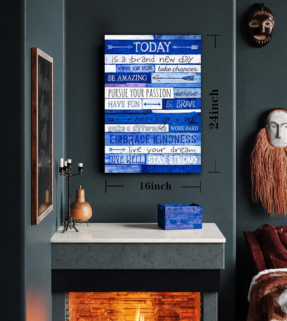 Blue Inspirational Wall Art - Quotes Office Decor - Motivational Canvas - Large Positive Size Inches