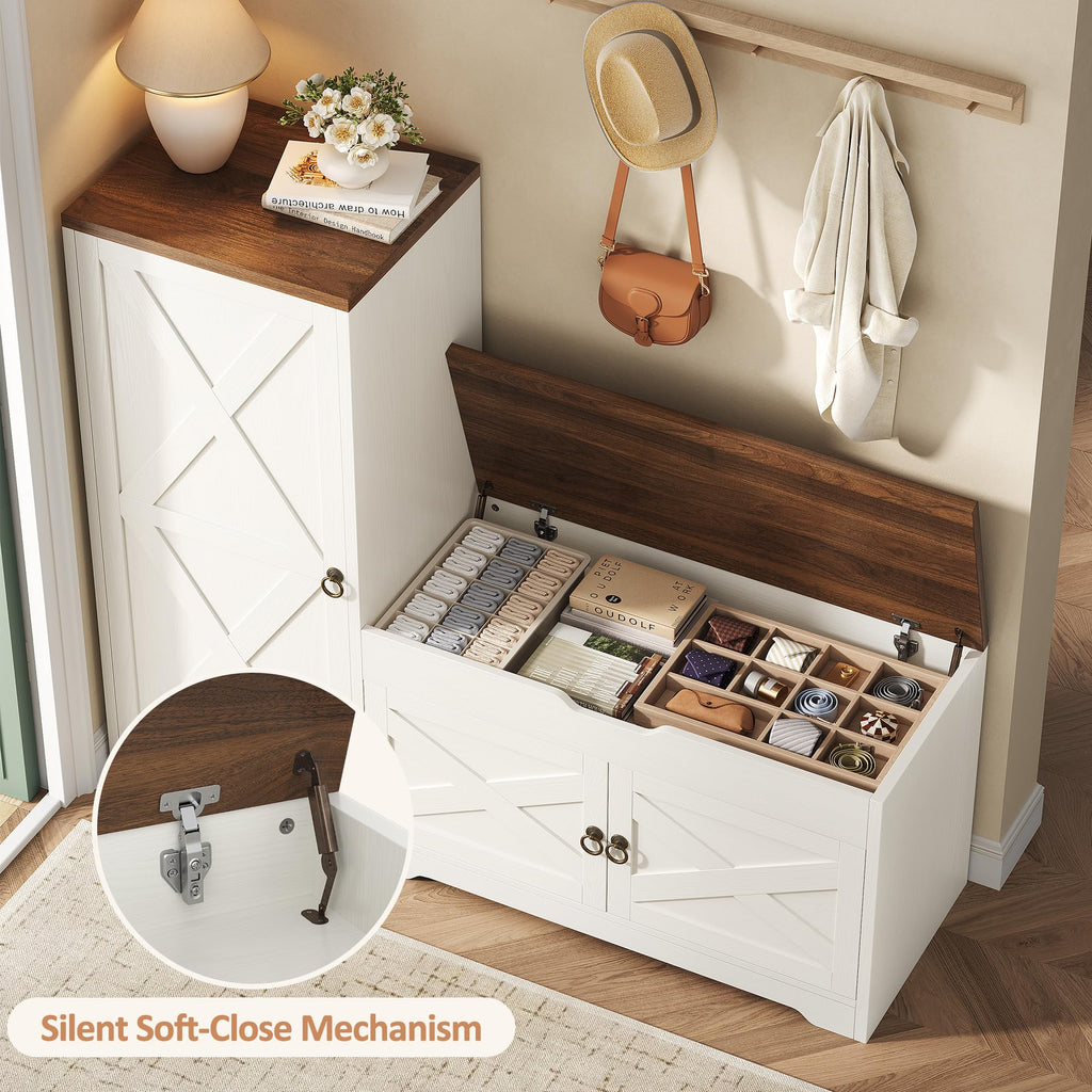 47'' Shoe Cabinet with Bench Seat, 7-Tier Shoe Storage Bench with Hidden Lift Top Storage and Adjustable Shelves