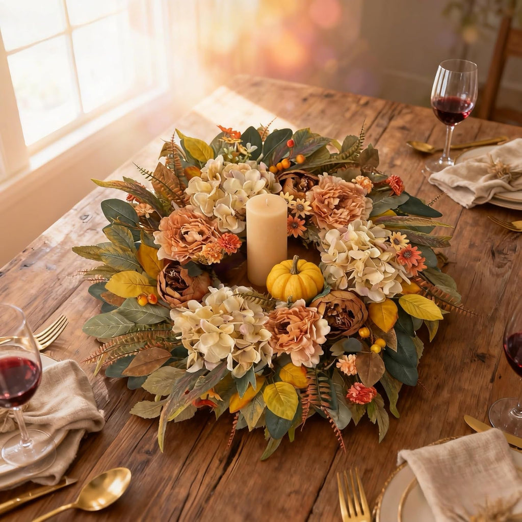 24 Inch Fall Hydrangea Peony Wreath for Front Door