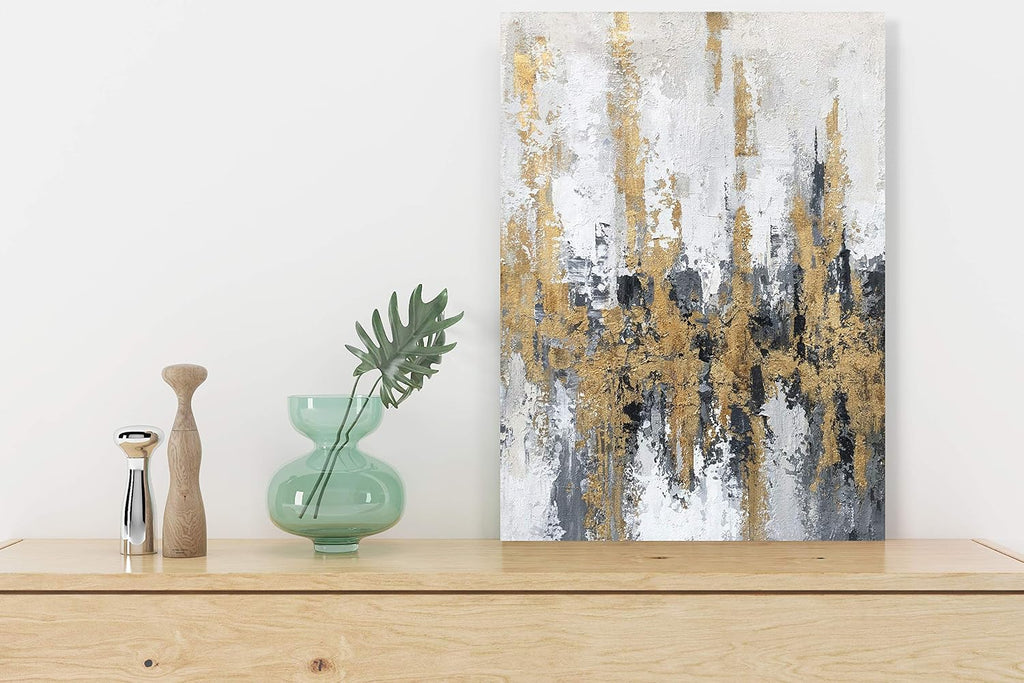 Modern Abstract Skyline Canvas Wall Artwork With Gold Foil Modern Oil Painting Pictures with Framed Bedroom Bathroom