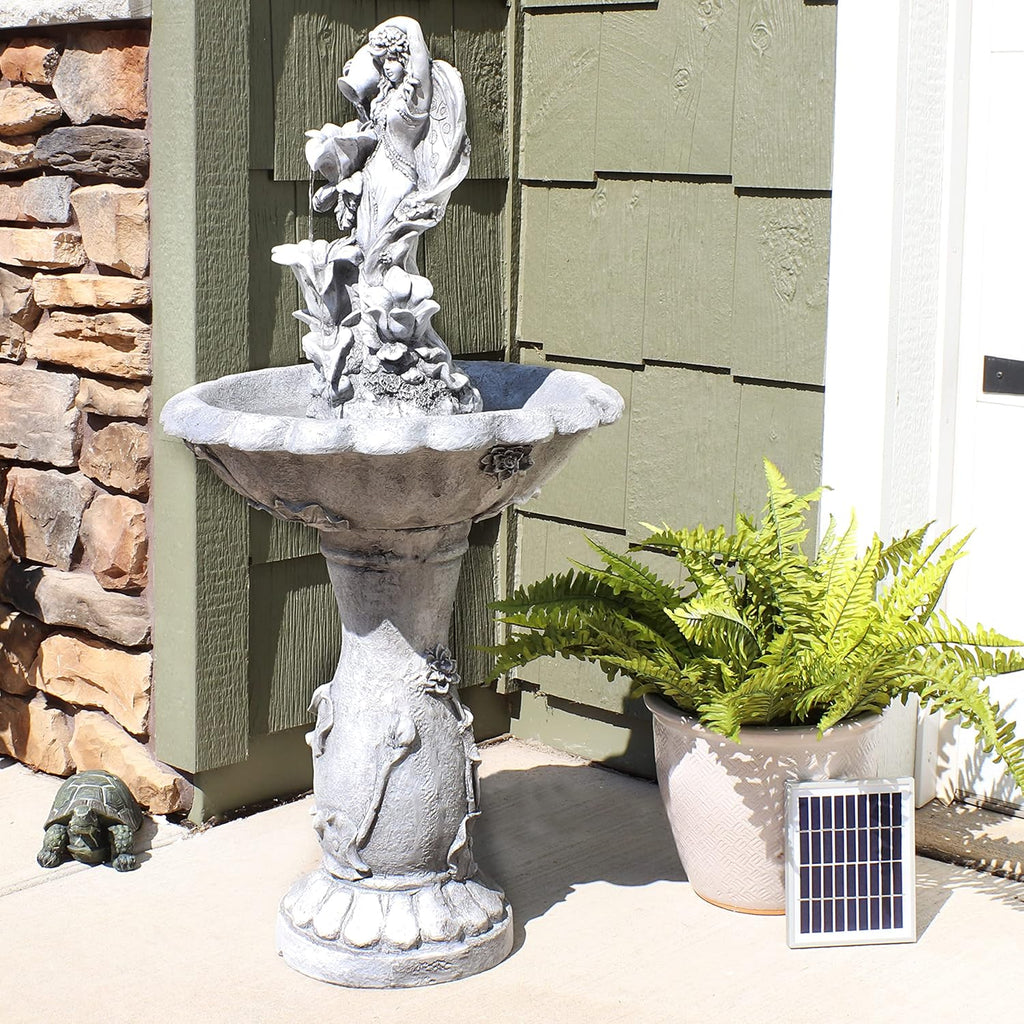 Fairy Flower Solar Water Fountain - 42-Inch Outdoor Water Feature with LED Light, Decks