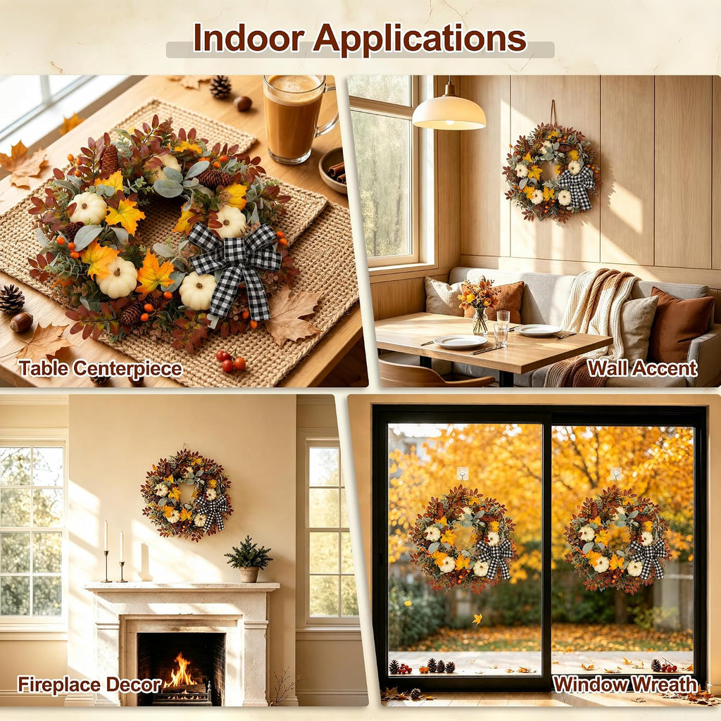 26" Fall Wreaths for Front Door Outside Pumpkin Autumn Wreath