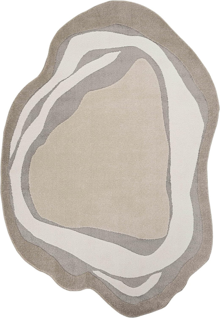 Beau Collection Beige Oval Area Rug - - Geometric Pattern, Non-Shedding - Easy to Clean, Durable s, Bedrooms