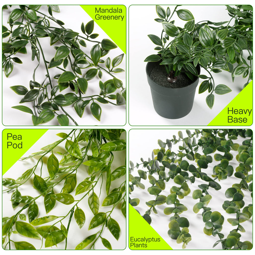 Fake Hanging Plants 3 Pack Artificial Eucalyptus Fake Potted Greenery Faux Eucalyptus Mandala Vine Pea Pod Indoor