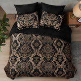 Black Comforter Set Queen, Gold Damask Texture 7 Pieces Bed in a Bag Microfiber Comforter Bedding Sets -1 Comforter