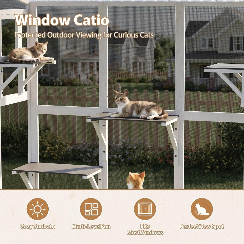 Cat Catio, Window Perch for Multiple Indoor Cats, Comfortable Wooden Window Box, All-Weather Use, Wooden Window
