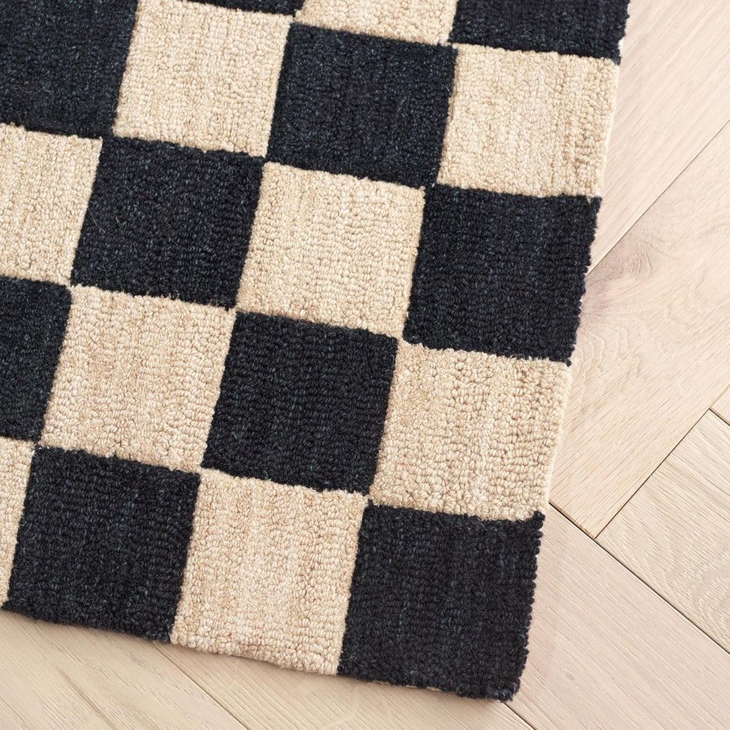 X Area Rug Collection - 6' Square, Black & Beige, Handmade Wool, Checkered Pattern, Ideal, Dining Space (MSR4760Z)