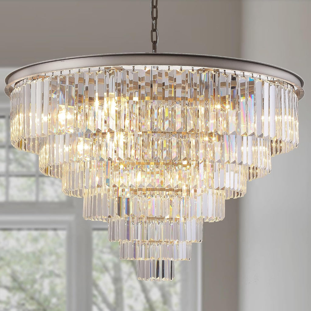 Nickle Crystal Chandelier Modern Chandeliers Lighting Pendant Ceiling Light Fixture 7-Tier for Dining Living Room Kitchen W39 A107-B09J8M66QZ