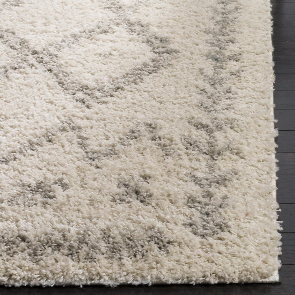 Arizona Shag Collection Area Rug - 6'7" Square, Ivory & Grey, Moroccan Boho Design, Non-Shedding & Easy to Clean