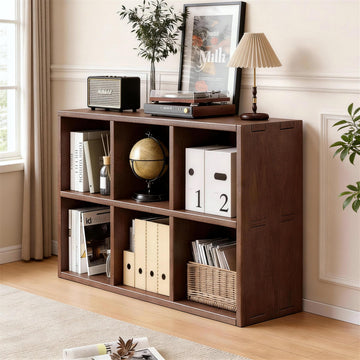 6 Cube Storage Bookcase, Walnut Horizontal Bookshelf