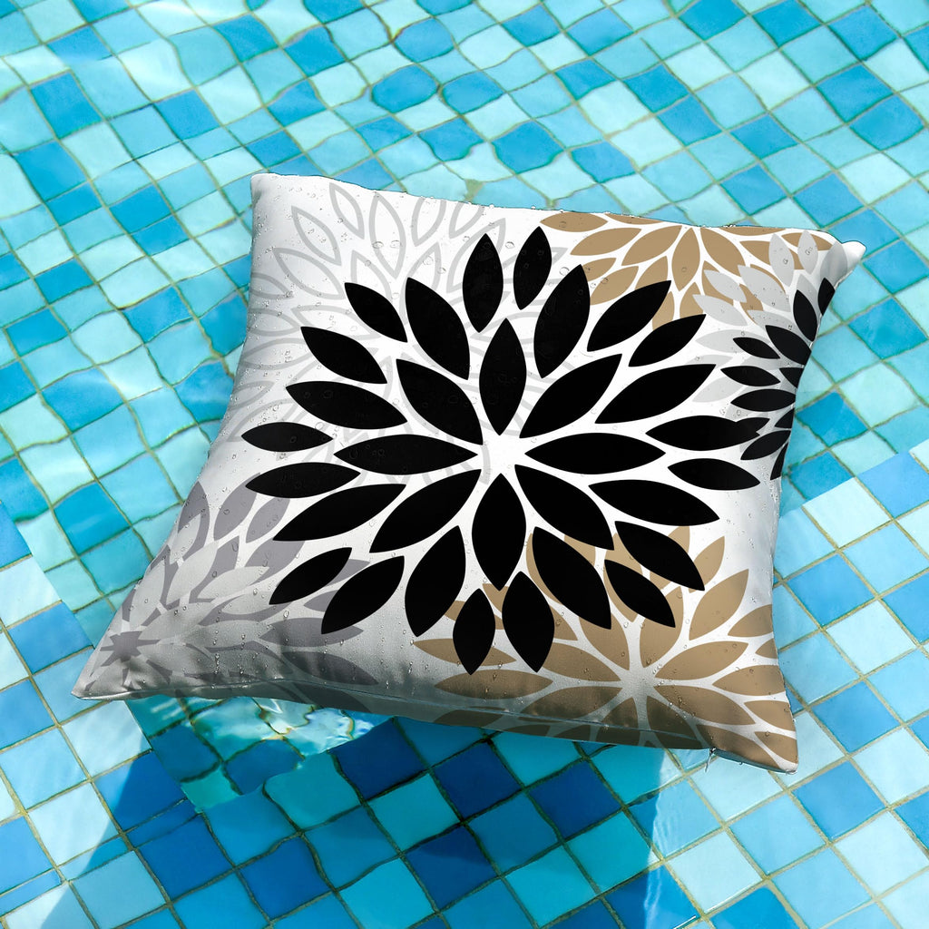 Outdoor Waterproof Pillow Covers 16x16 Set of 2 Black Brown Flower