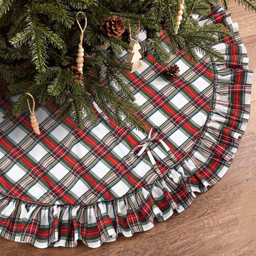 Red, Green, White Plaid Ruffled Christmas Tree Skirt, 60 Inch