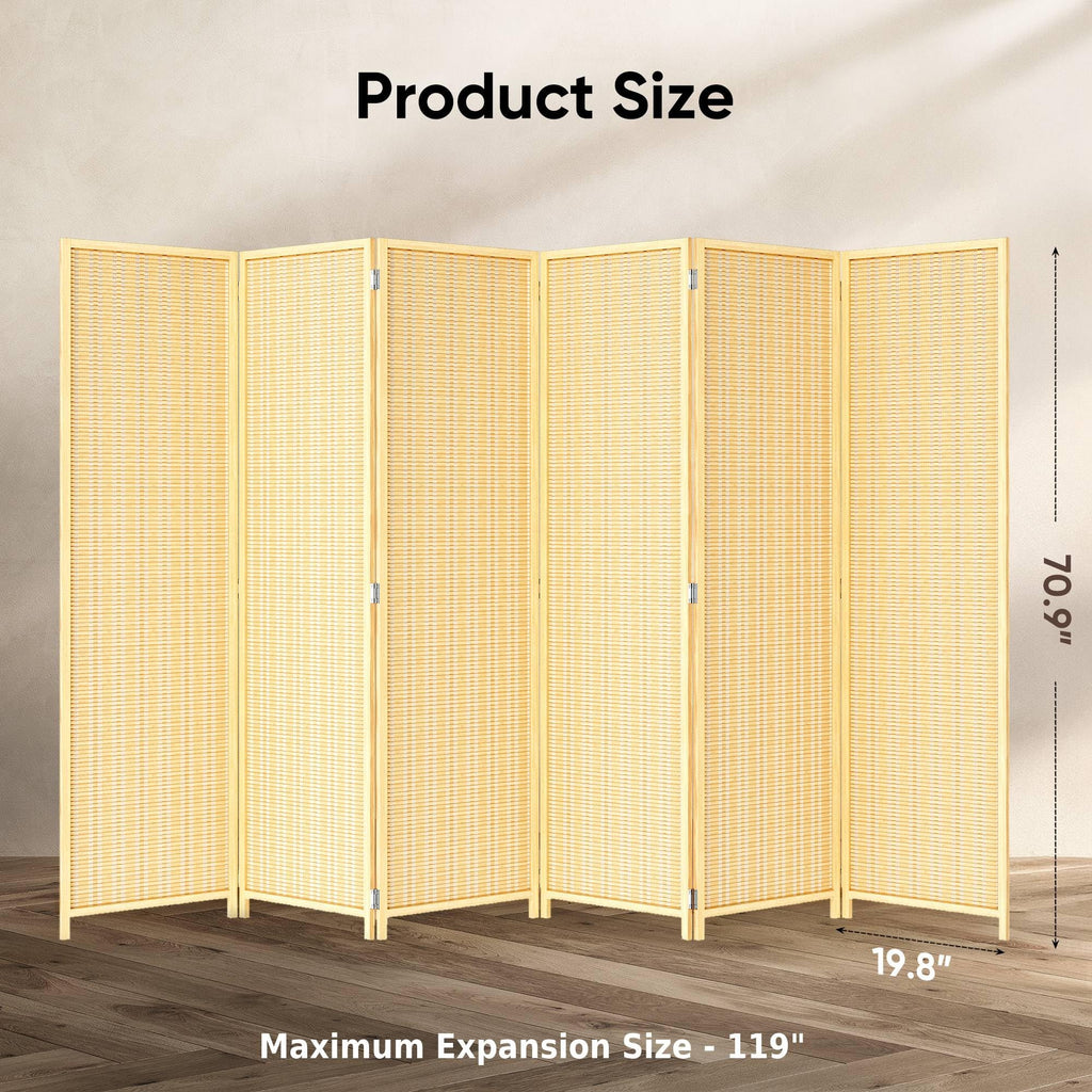 Bamboo Room Divider, 6-Panel Folding Privacy Screen, 6 ft. Tall