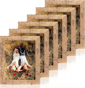 8x10 Picture Frame Set of 6, Brown Rustic Frame with High Definition Real Glass, 8 x 10 Wood Photo Frames for