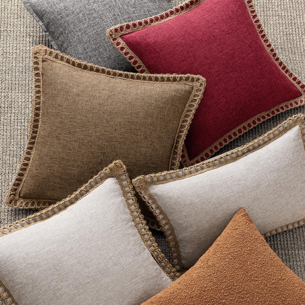Set of 2 Lumbar Linen Burlap Throw Pillow Covers 12x20 Brown