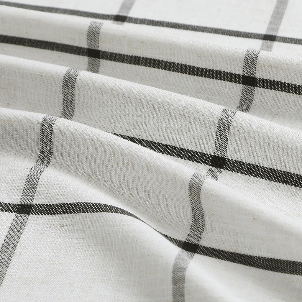 Black Plaid Linen Pinch Pleated Full Blackout Curtains 40x120x2