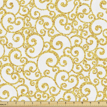 Victorian Fabric by The Yard, Floral Ivy Swirls in Golden Yellow Shade Antique Motif Inspired Art Print, Decorative