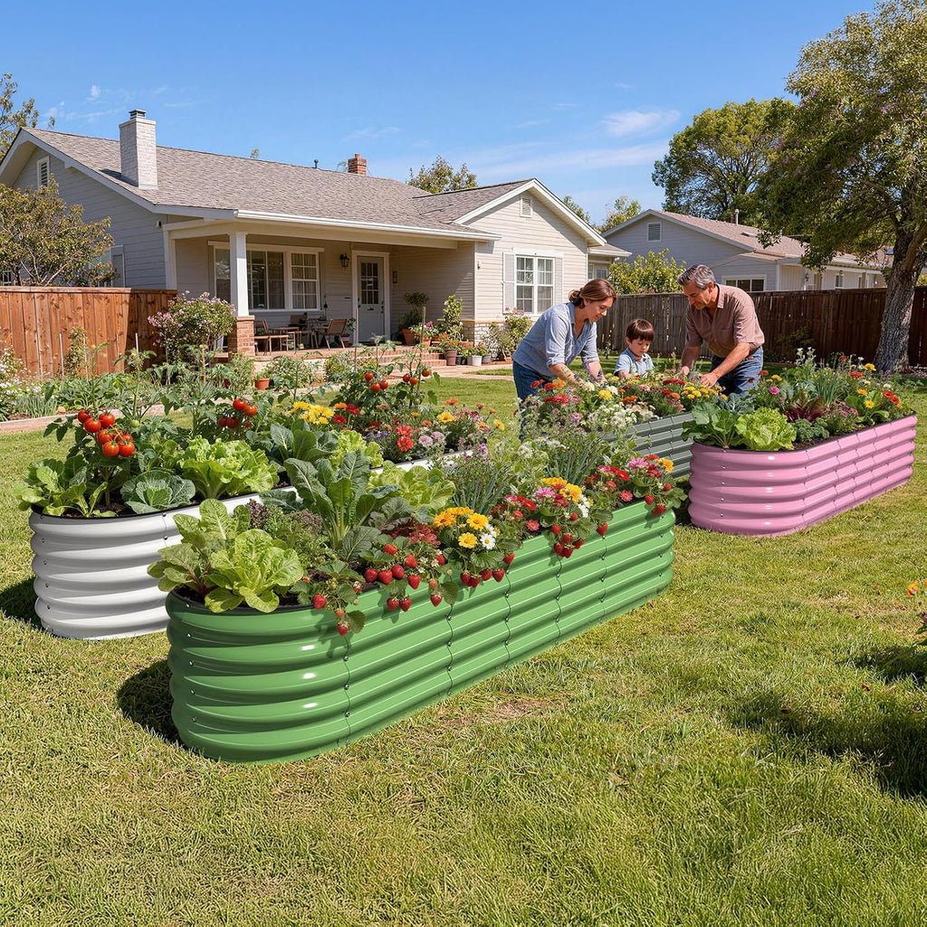 Galvanized Raised Garden Bed 8x2x1.5 FT, Oval Metal Raised Garden Bed Outdoor Planter Box with Open Bottom