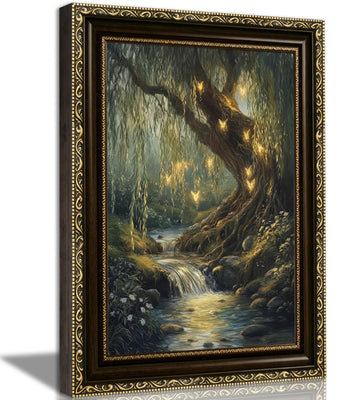 Vintage Gold Framed Forest Scenery Wall Art Dark Academia Wall Decor