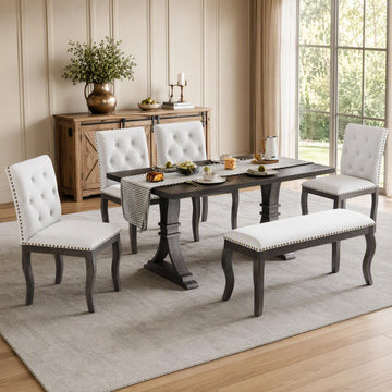 6‐Piece Dining Table Set, Farmhouse Dinner Table Set, Espresso