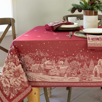 Engineered Jacquard Heavyweight Fabric Table Cloth, Holiday, Winter, and Christmas Tablecloth (Chris
