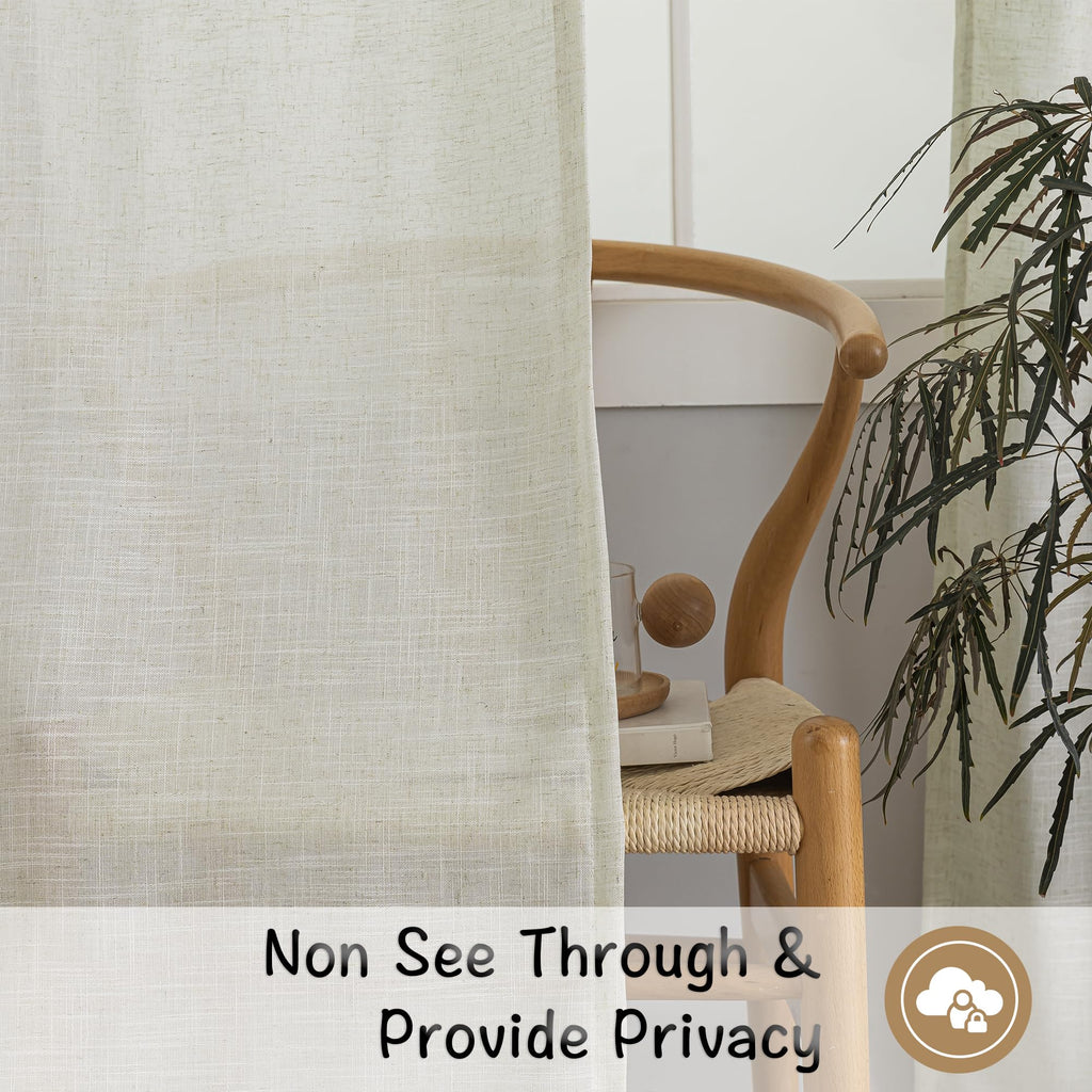 Natural Linen 144 Inch Length Curtains for Tall Floor Ceiling Villa Living Room -Cream Ivory Bak Tab Hooks Pleated
