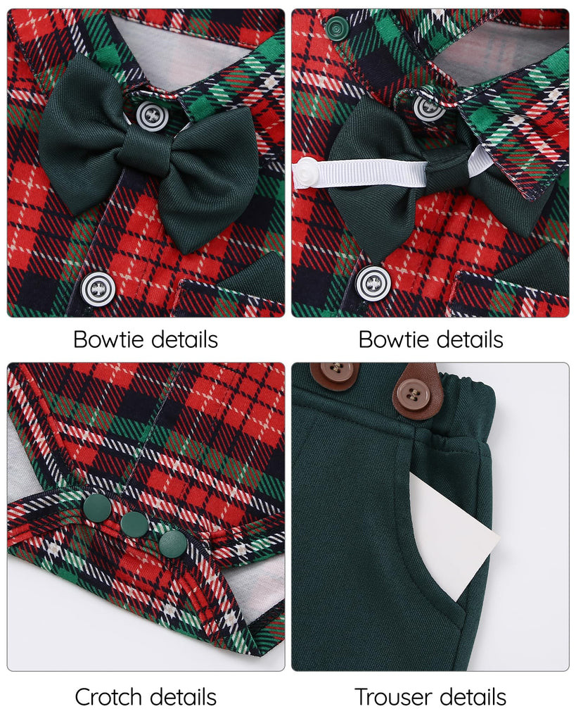 Baby Boy Clothes Set Infant Tuxedo Christmas Long Sleeve Gentleman Suit Outfits + Beret Hat + Suspender Pants +