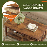 Coffee Table, 43" Farmhouse Coffee Table with Storage Shelf & Sturdy V-Shaped Support, Wood Center Table and Balco...