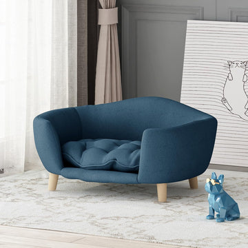 Modern Dog Bed for Pet 11-25 lbs, Elevated Cat Bed with Plush Corduroy Cushion & Solid Wood Legs, Mid-Century Design