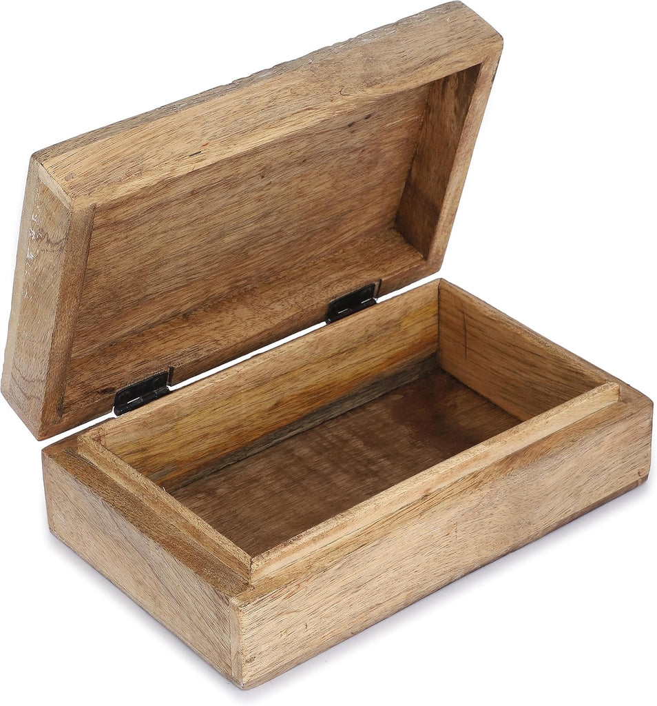 Wooden Jewelry Box Corner Flower Carved Keepsake Treasure Chest