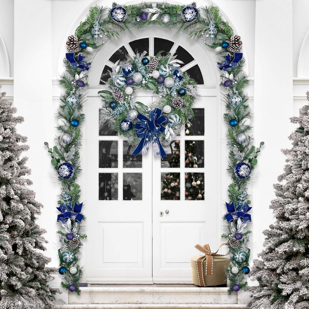 30" Large Christmas Wreath for Front Door with Lights Ribbon