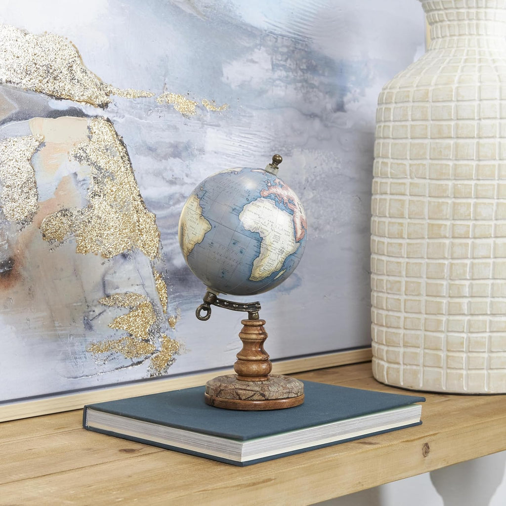 Plastic Globe with Wood Base, 5" x 5" x 10", Brown