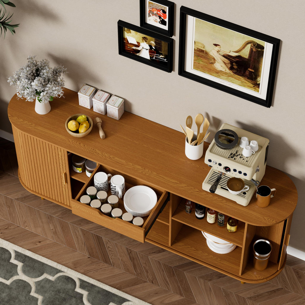 71" Sideboard Buffet Cabinet with Storage, Large Credenza with Sliding Doors and1 Drawer, Mid Century Modern Coffee Bar