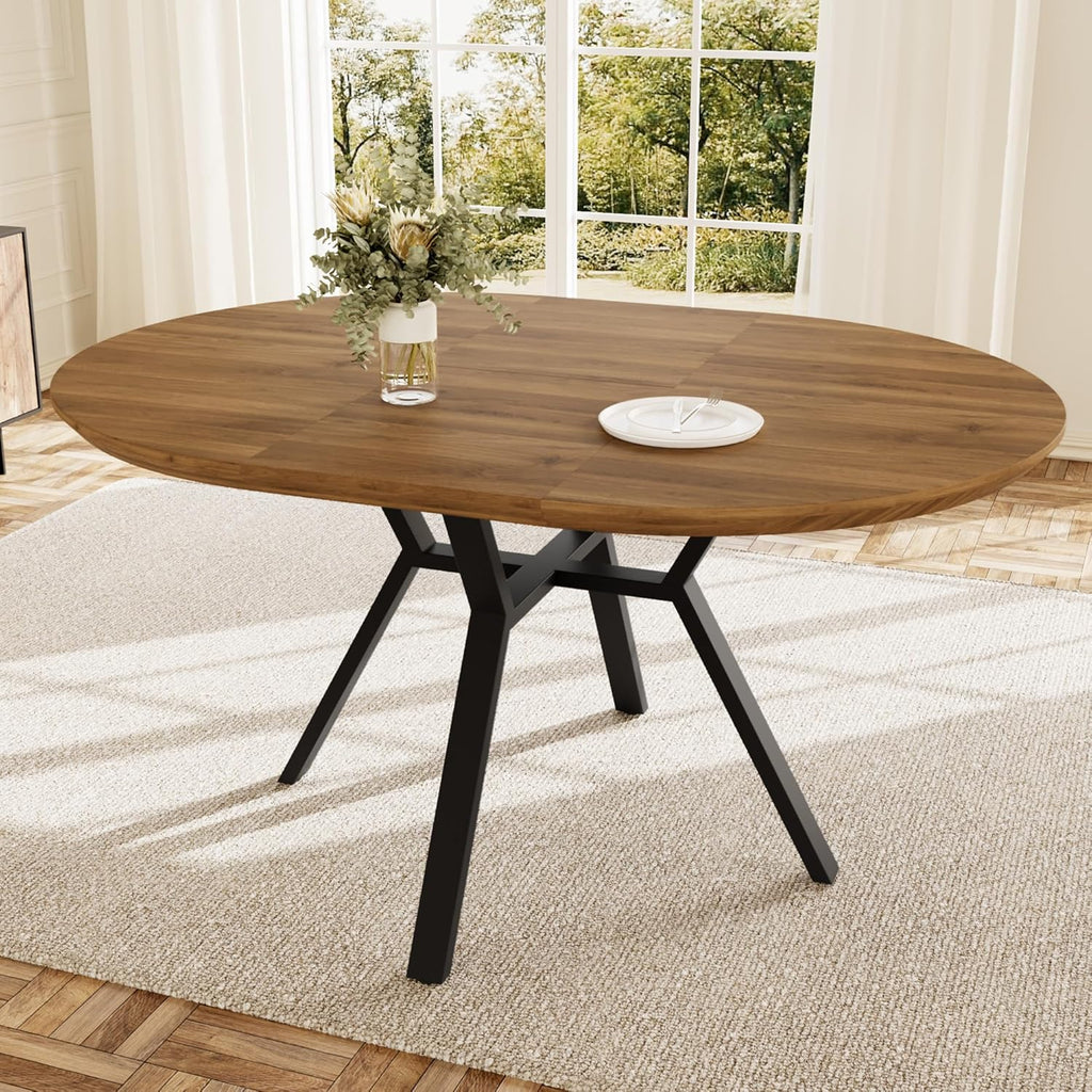 43.2"-59.1" Extendable Round Dining Table for 4-6 People, Modern Kitchen Oval Dining Table with Flexible Leaves Space