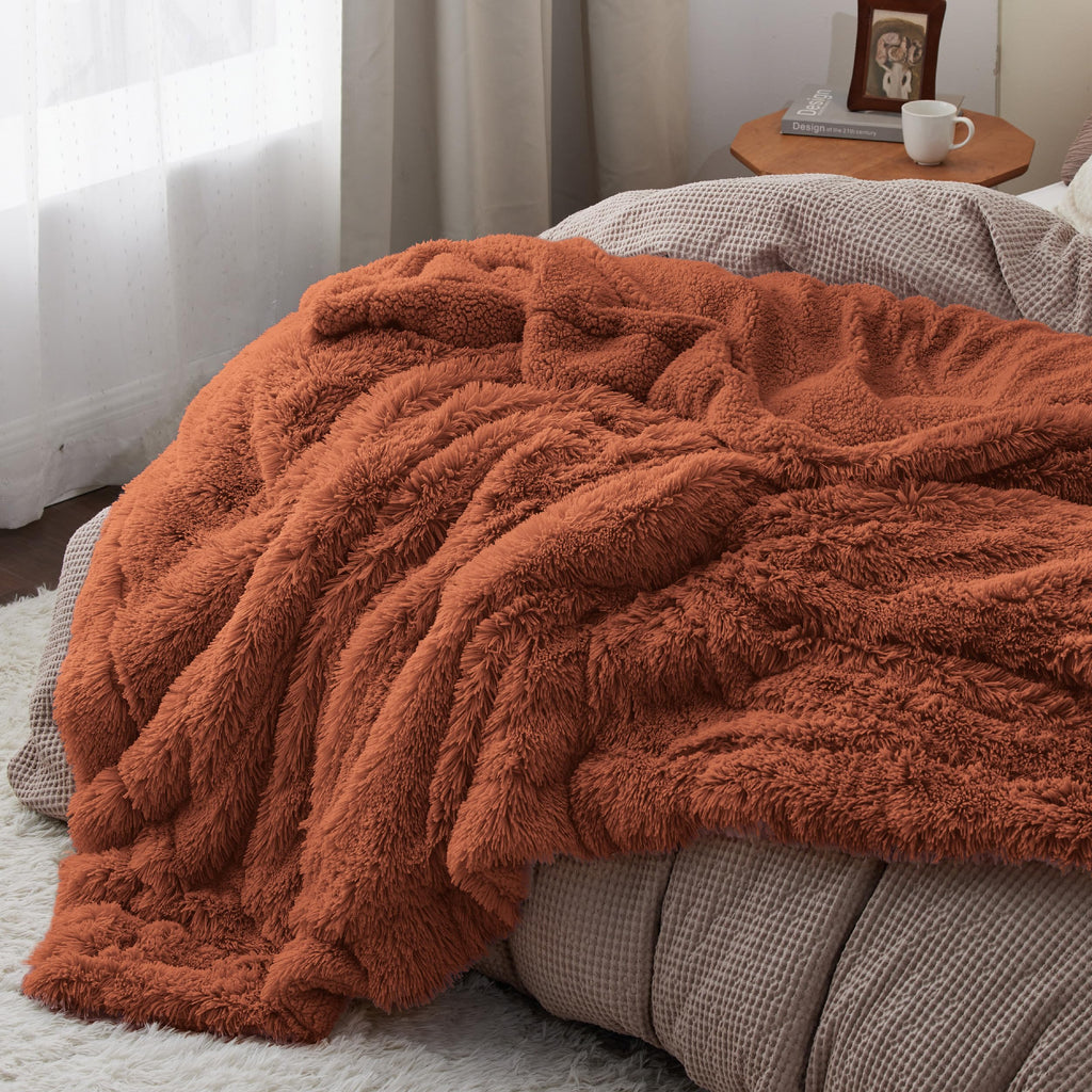 Faux Fur Fluffy Sherpa Blanket Couch Throw Burnt Orange 50"x60"