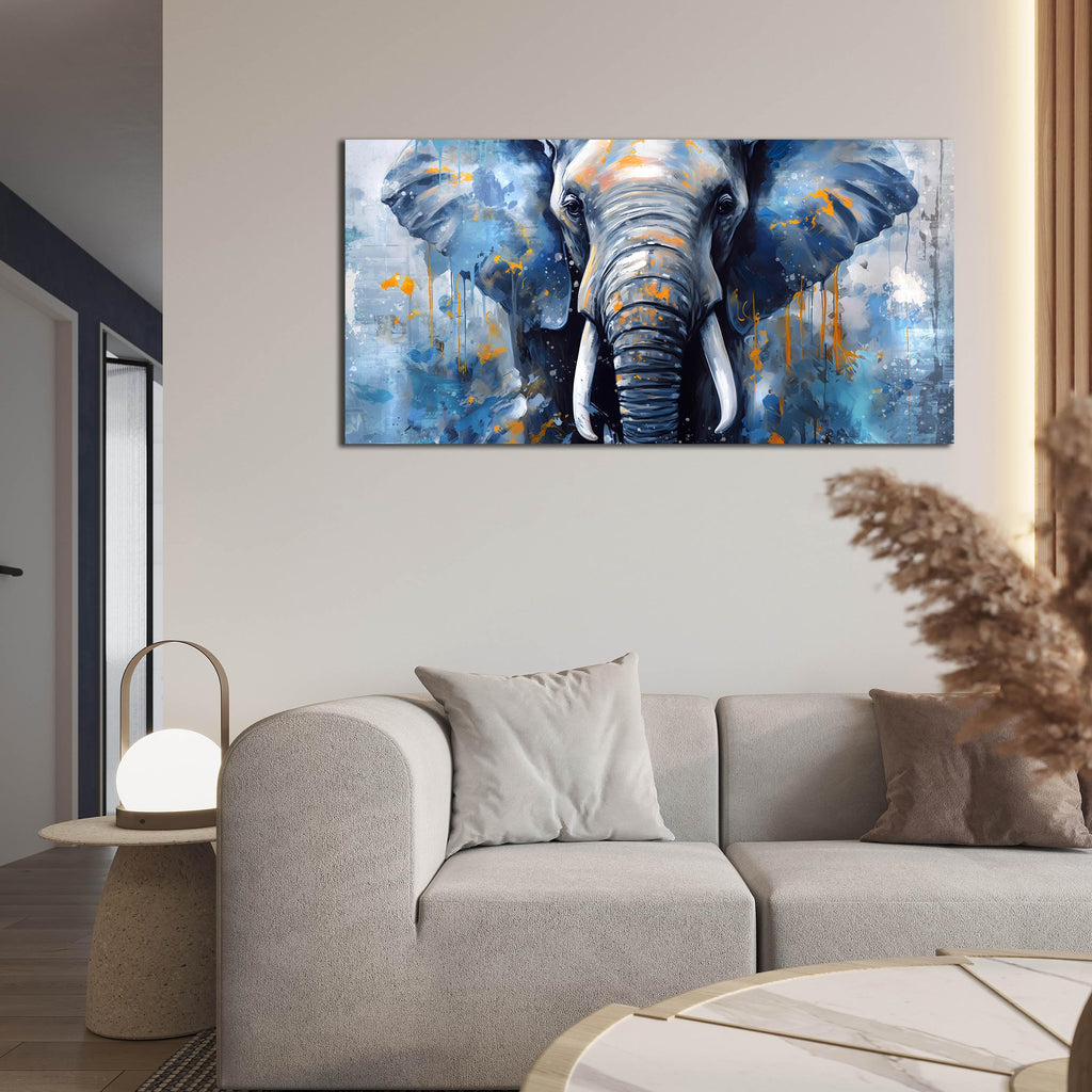 Elephant Wall Art for Lving room, Animal Canvas Wall Decor, Blue Picture Print Arwork, Size 20x40 Inches