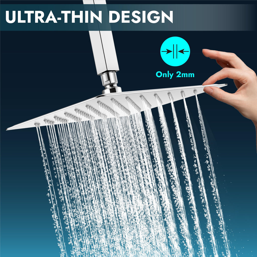 Square Rain Shower Head,High Pressure,Polish Chrome 16 Inch