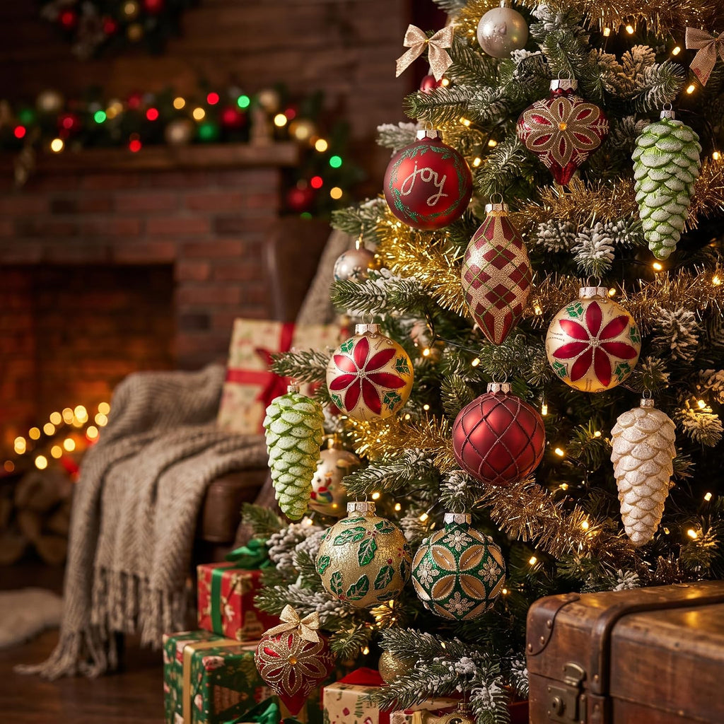 10ct Christmas Glass Ornaments Tree Decorations Set