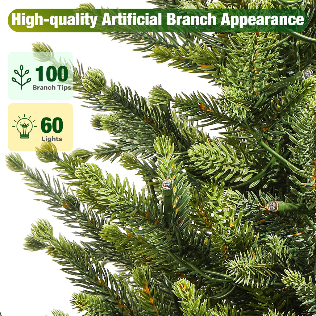 2 Ft Mini Christmas Tree, 100% PE Artificial Tabletop Xmas Tree