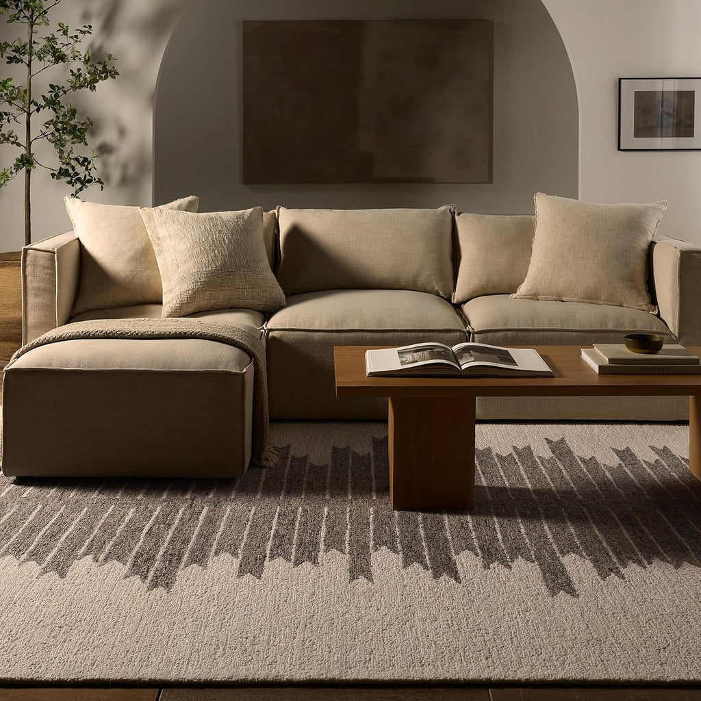 Chaima HAD07 Handmade Striped Ivory and White Area Rug