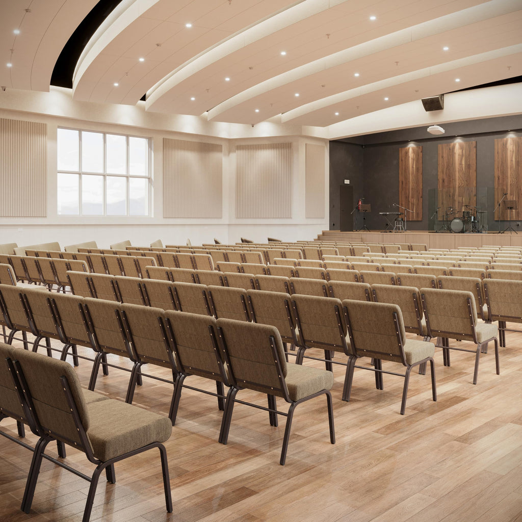 21 in Wide Fabric Church Chair, Beige, 4-Pack