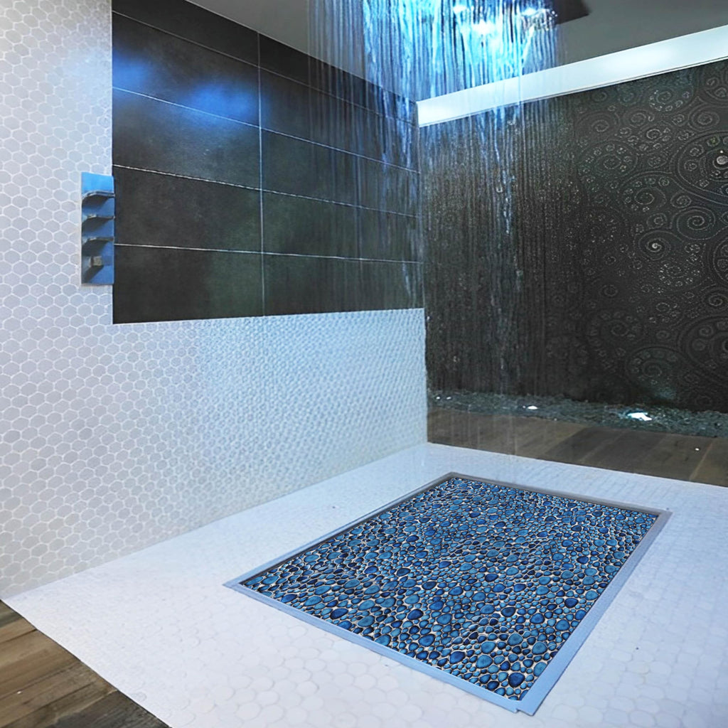 Cobalt Blue Pebble Tiles for Shower Floor Bathroom Floor Wall Mosaic Tile [Set of 5 Sheets]