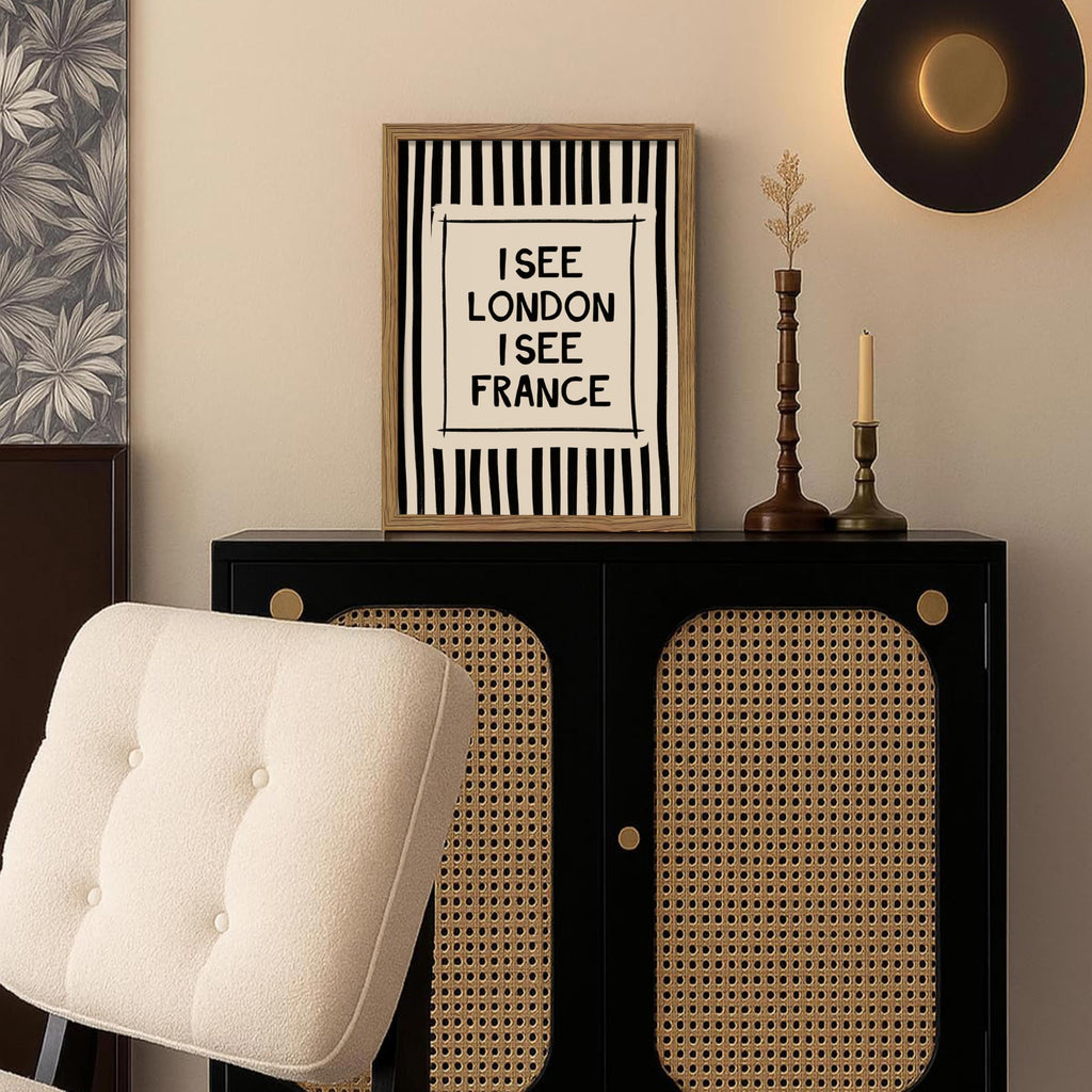 I See London I See France Wall, Funny Bathroom Quote Canvas Wall Decor Painting, Vintage Minimalist Stripe Artwork