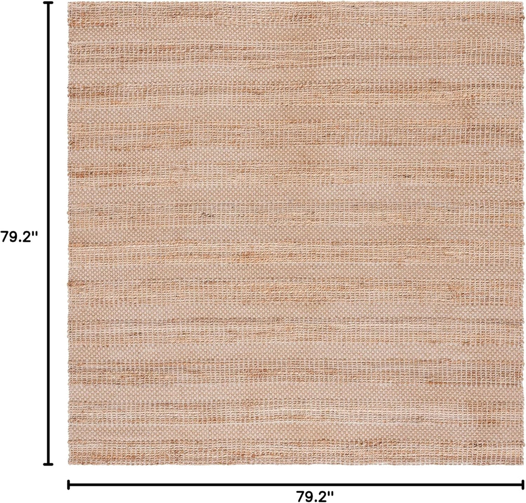 Natural Fiber Collection Area Rug - 6'6" Square, Ivory & Natural, Handmade Boho Farmhouse Rustic Jute & Cotton Jute
