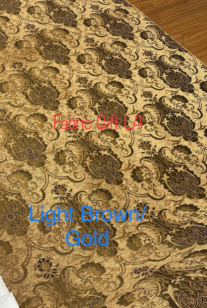 Damask, Chenille, Upholstery, Drapery Fabric, Sold By the Yard 58" Wide (Light Bron/Gold)