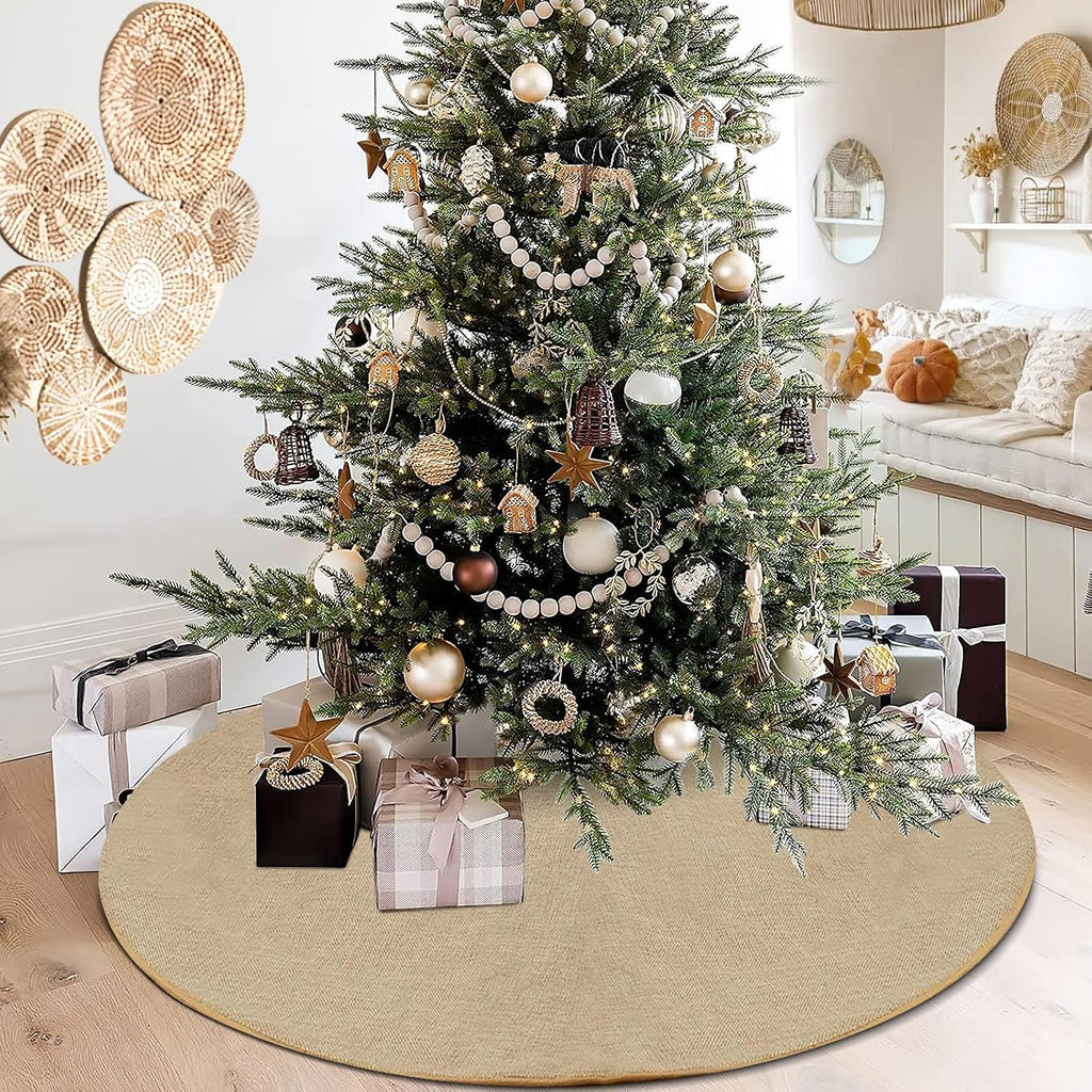 Burlap Fall Christmas Tree Skirt, 48'' Large Jute Linen Tree Decorations