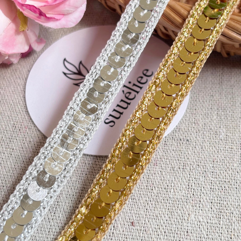Sliver Sequin Trim, 1/2 Inch Metallic Glitter Beaded Ribbon for Sewing, Dresses, Costumes, Home Decor, Party